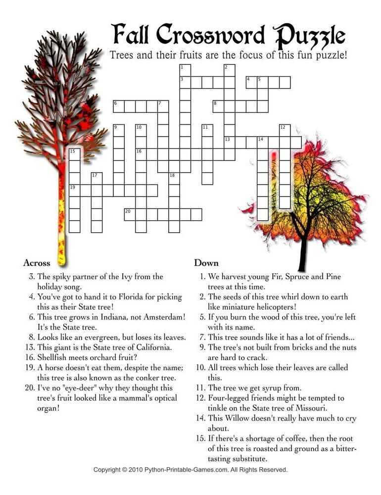 Autumn Crossword Puzzles Printable