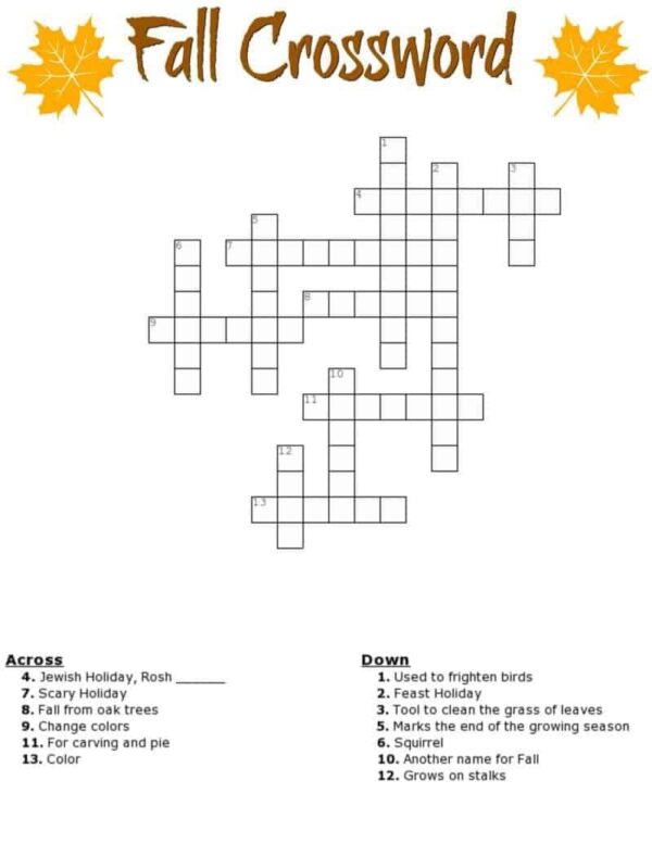 Autumn Crossword Puzzles Printable