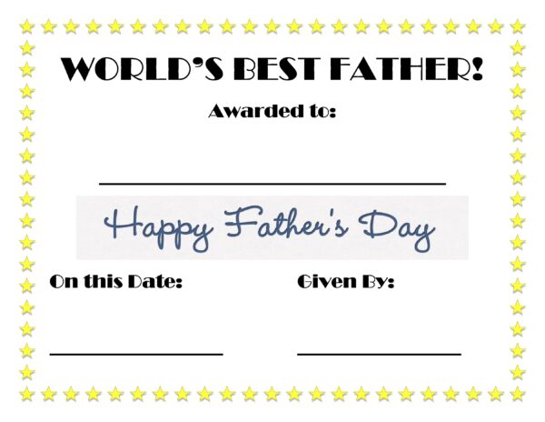 Printable Fathers Day Certificate For Preschoolers