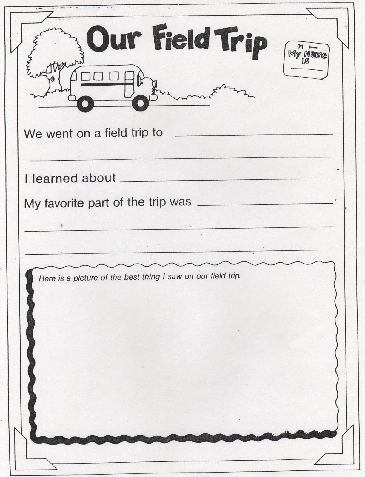 Field Trip Reflection Worksheets