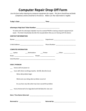 Fillable Online Computer Repair Drop Off Form Fax Email Print PdfFiller