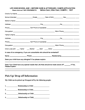 Fillable Online Sample Registration Form For After School Program Fax 