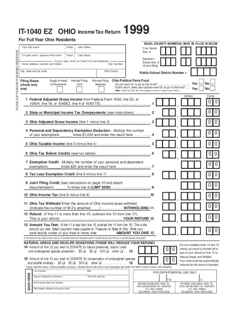 Fillable Online Tax Ohio Form IT 1040EZ Individual Income Tax Return 