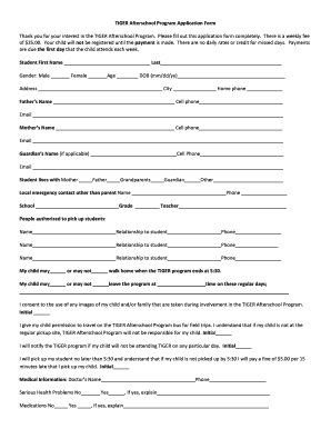 Fillable Online TIGER Afterschool Program Application Form Fax Email 