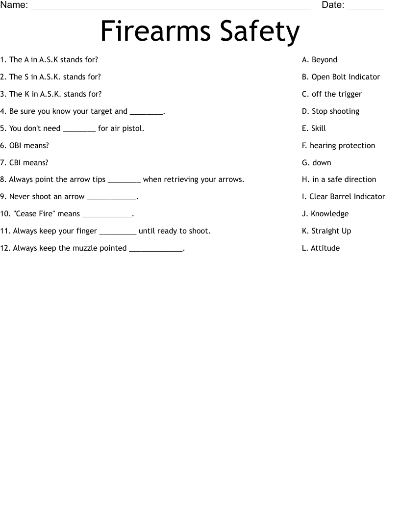Firearms Safety Worksheet WordMint