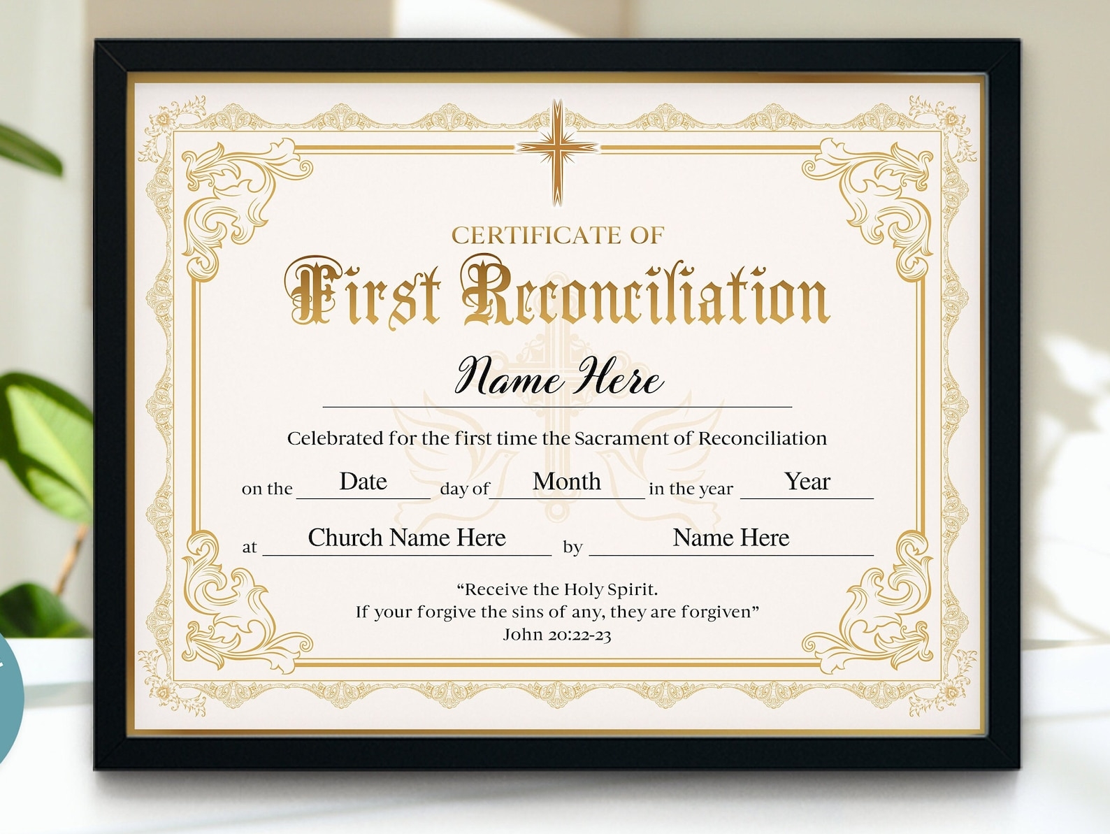 First Reconciliation Certificate Editable Certificate Of First 