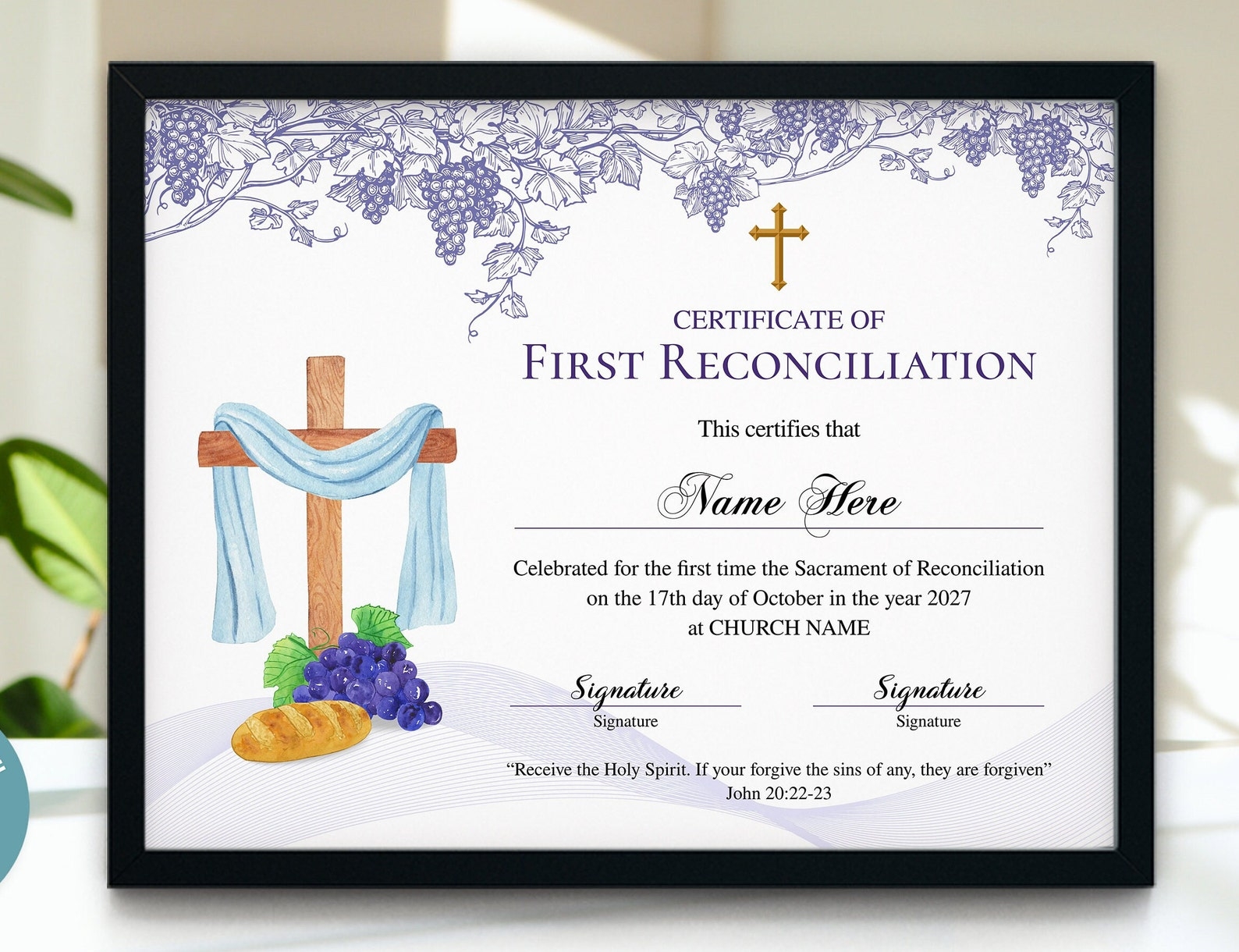 First Reconciliation Certificate Template Editable Printable 