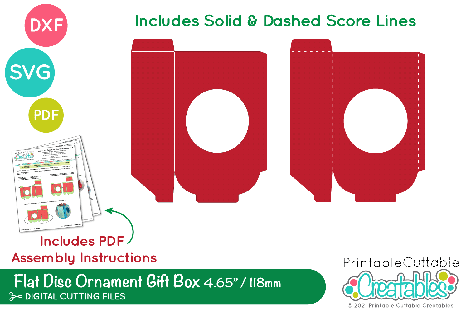 Flat Disc Ornament Box SVG File 4 65 Inch Template Cricut