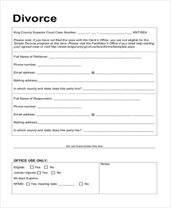 FREE 20 Divorce Form Samples PDF MS Word Google Docs