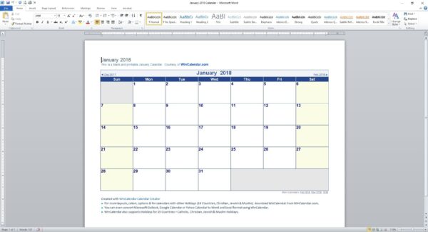 Free 2025 Printable Microsoft Word Calendar