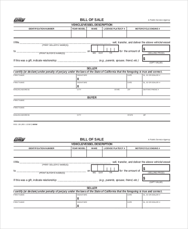 FREE 9 DMV Bill Of Sale Form Samples In PDF MS Word