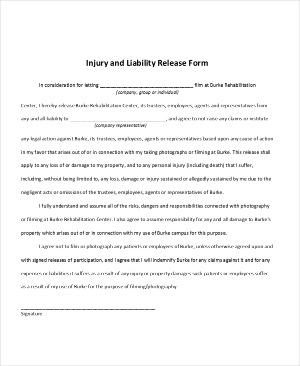 FREE 9 Sample Release Of Liability Forms In Word PDF
