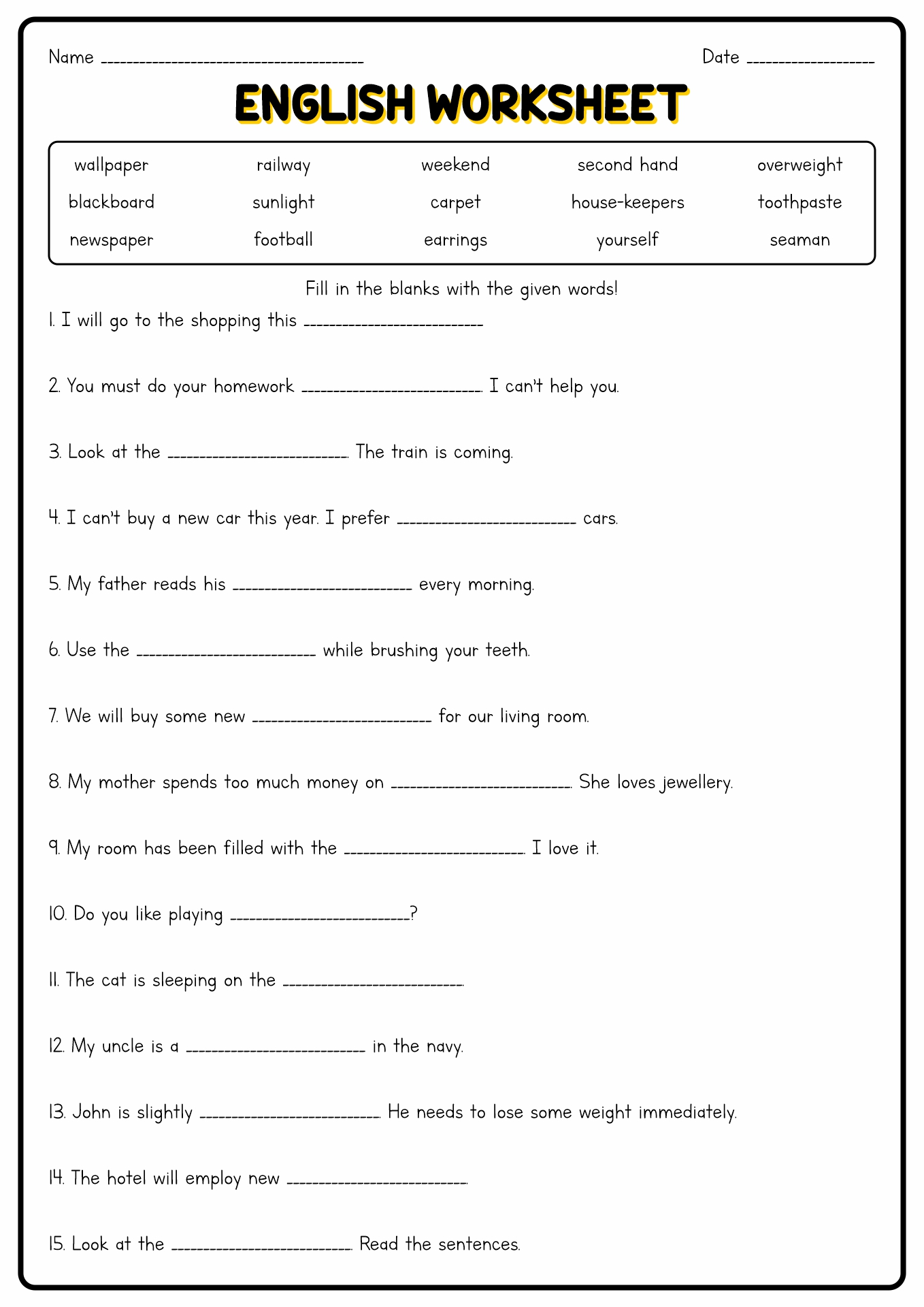 Free Printable Homeschool English Worksheets For 9th And11th