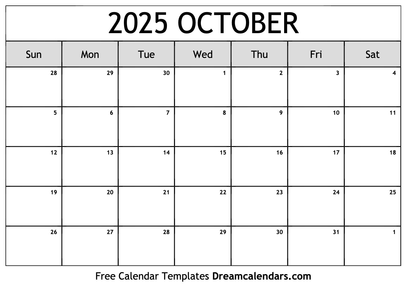Free Printable October 2025 Calendar