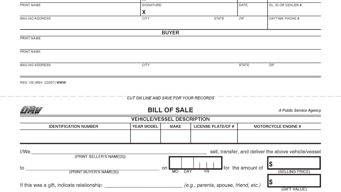 Free California DMV Bill Of Sale Form PDF DOCX