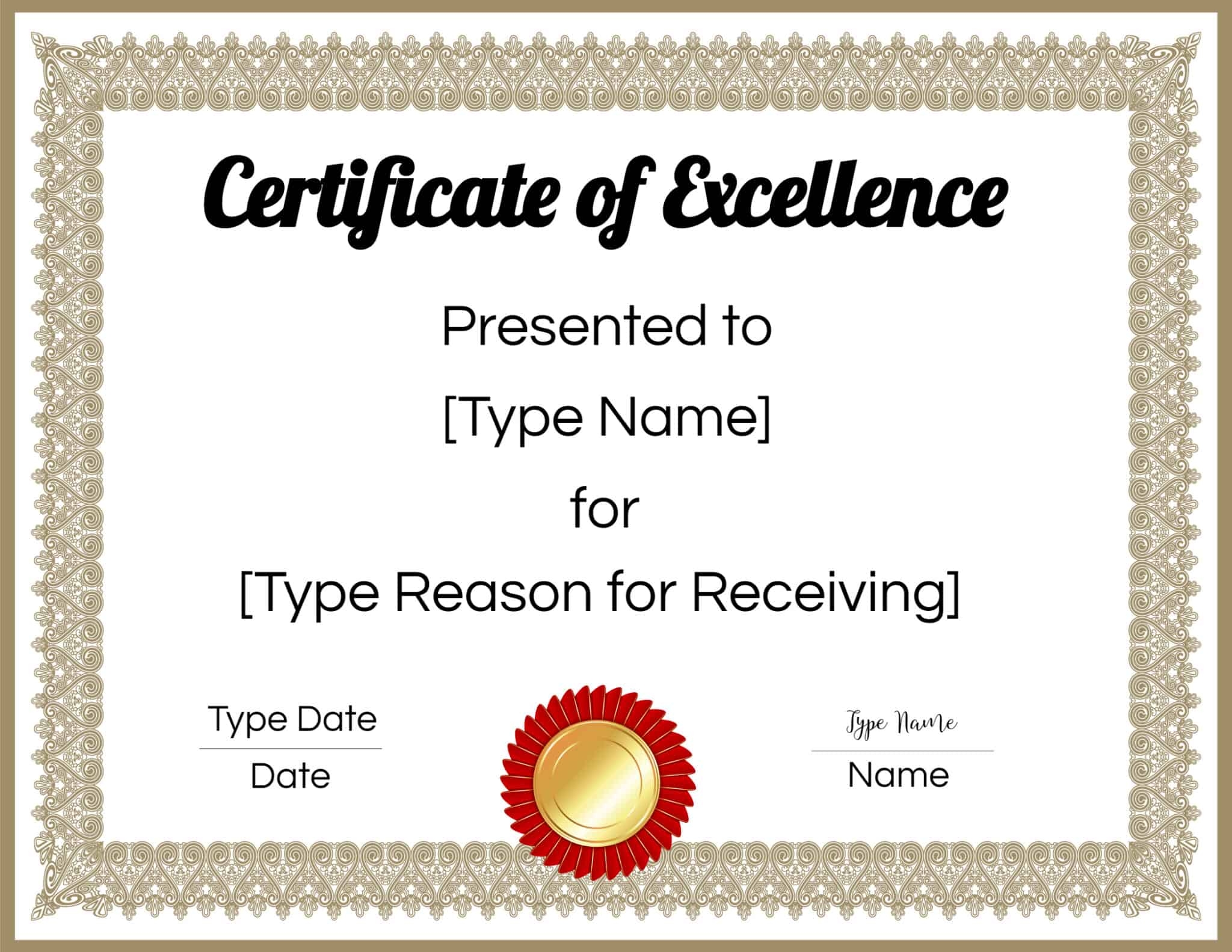 FREE Certificate Of Excellence Editable And Printable FREE Certificate Of Excellence Editable And Printable