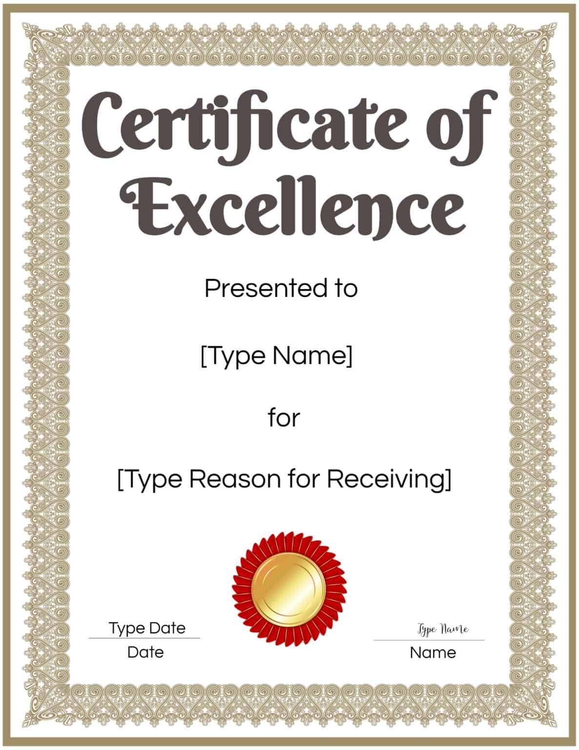 FREE Certificate Of Excellence Editable And Printable FREE Certificate Of Excellence Editable And Printable