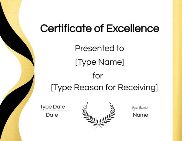 Free Printable Certificate Of Excellence Template