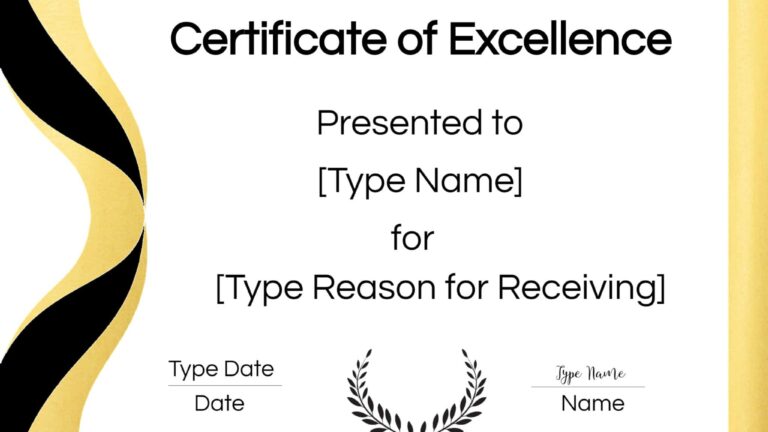 Free Printable Certificate Of Excellence Template - Printable Free ...