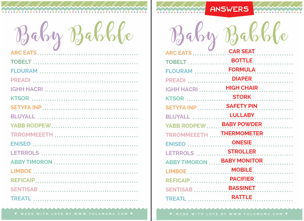 Free Printable Scramble Baby Shower Game