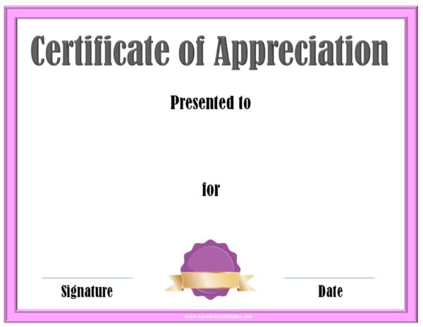 Free Certificate Of Appreciation Printable
