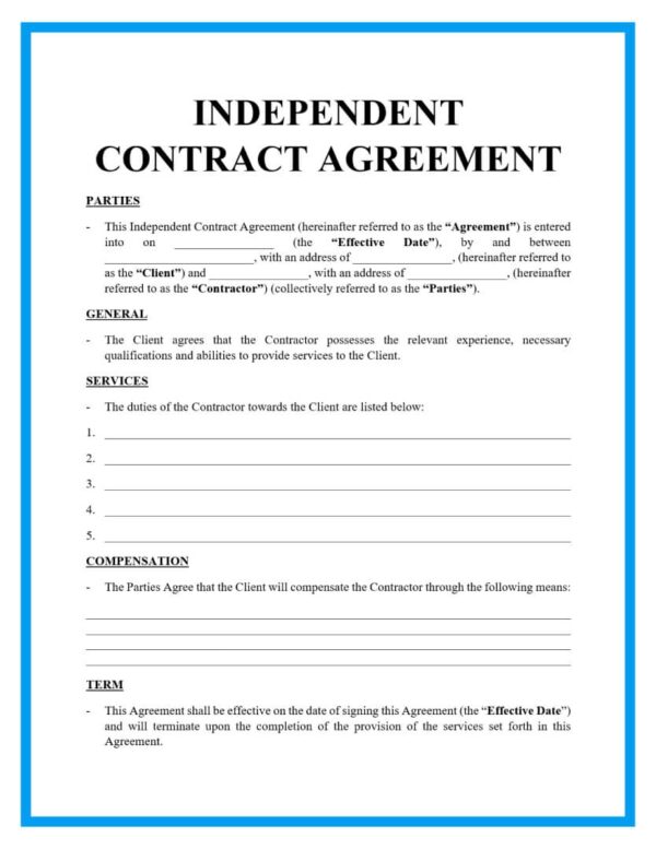 Free Printable Independent Contractor Agreement
