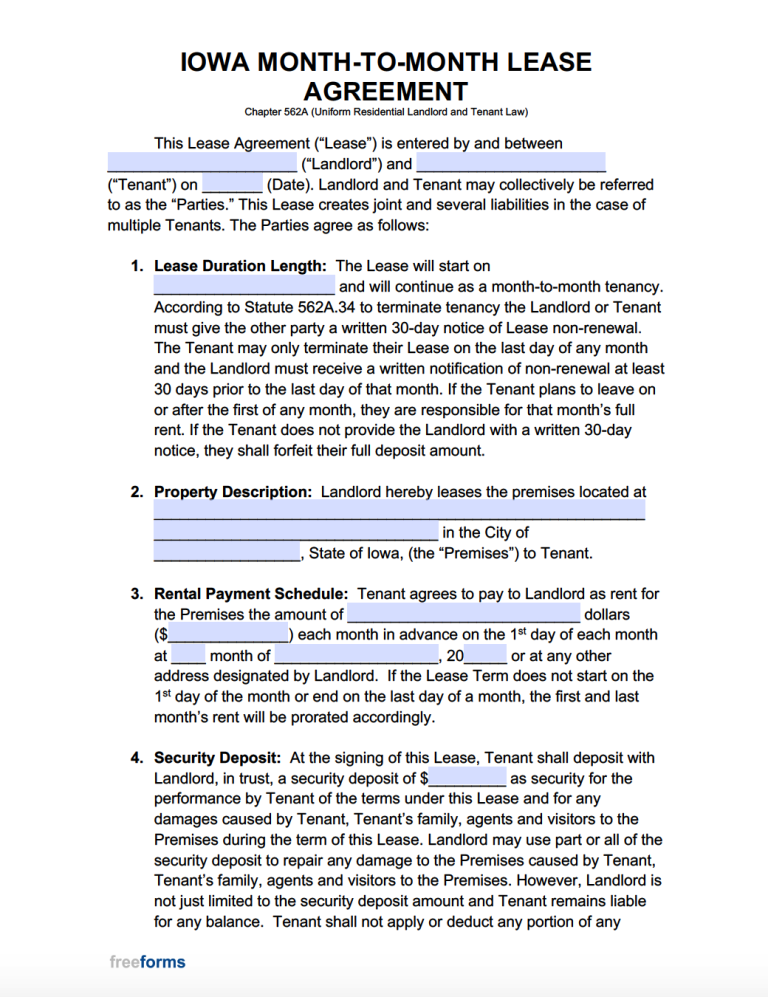 Free Printable Blank Iowa Lease Agreement Free Printable Blank Iowa Lease Agreement