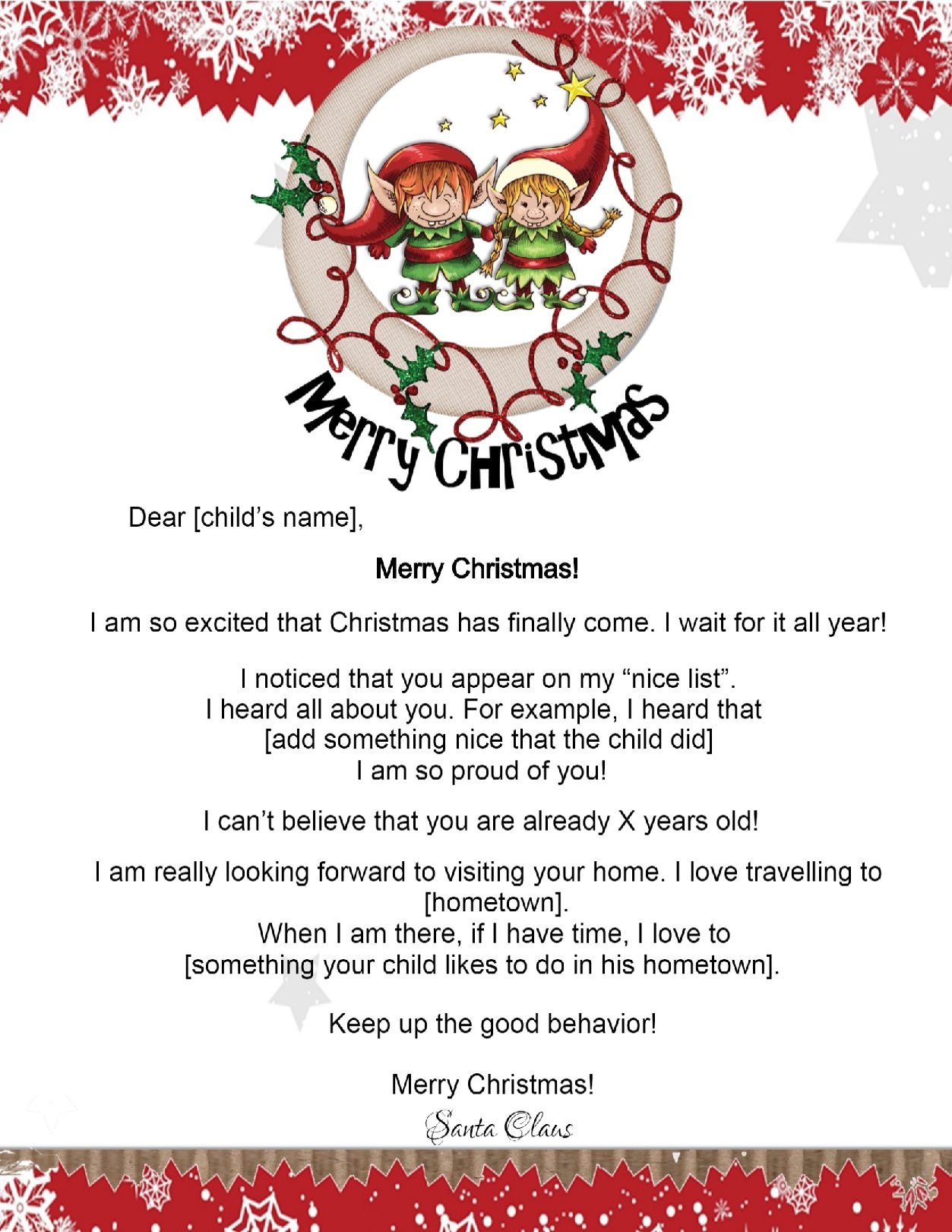 Printable Letter From Santa Template Free Printable Letter From Santa Template Free