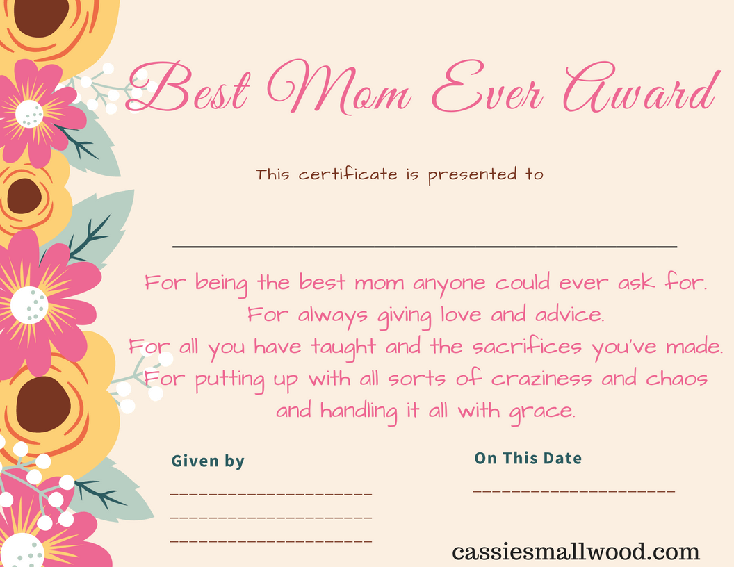Free Mother 39 s Day Printable Certificate Awards For Mom And Grandma 