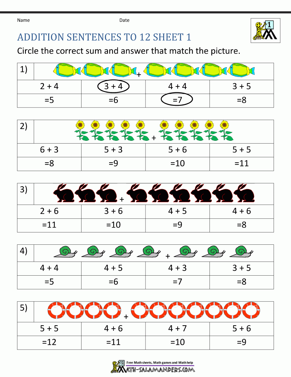Free Printable Math Worksheets 1st Grade