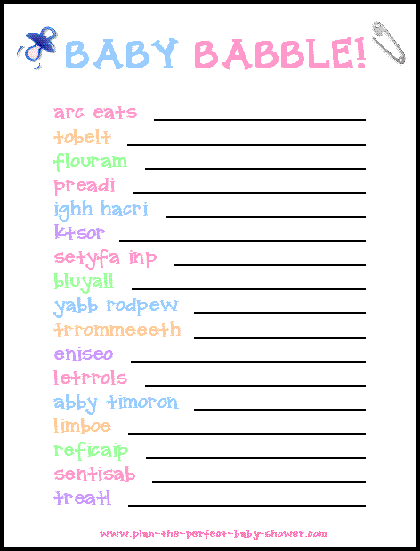 Free Printable Scramble Baby Shower Game