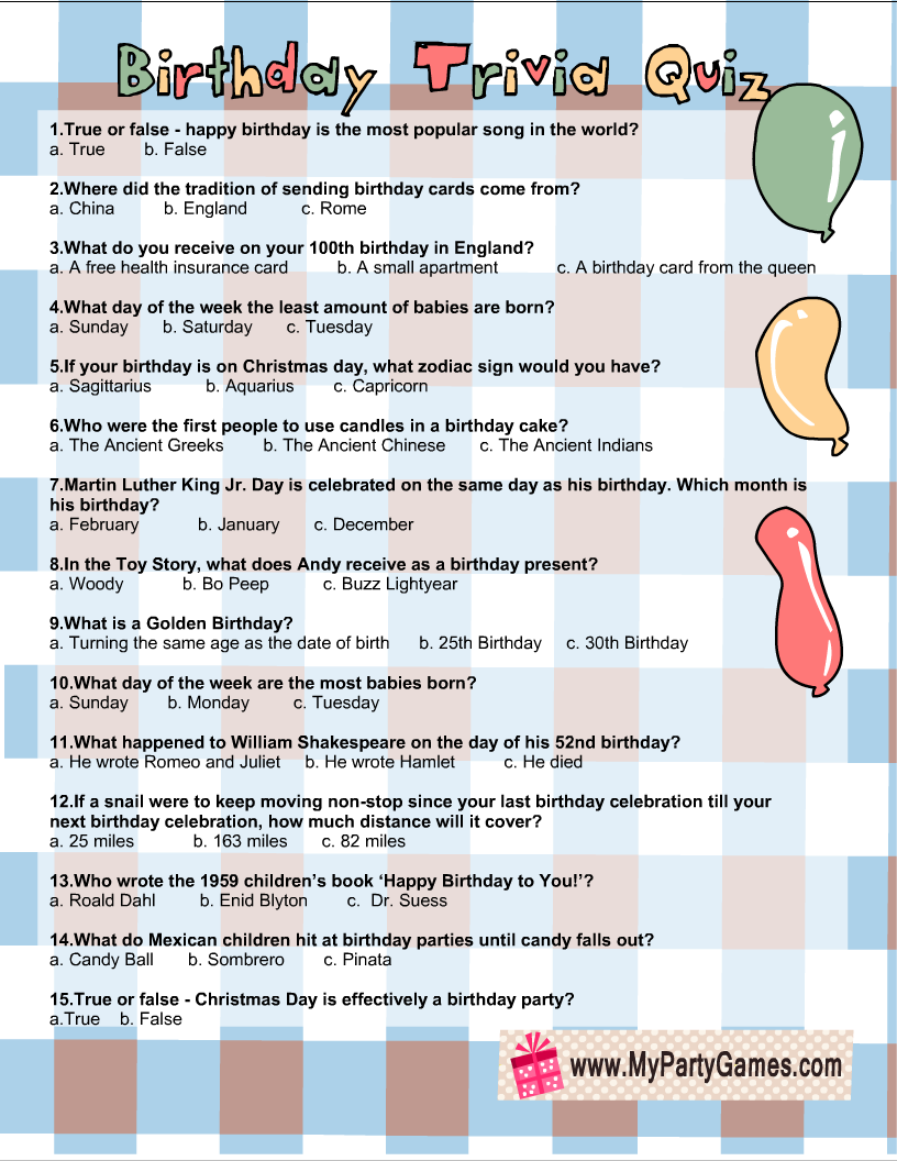 Free Printable Birthday Trivia Games