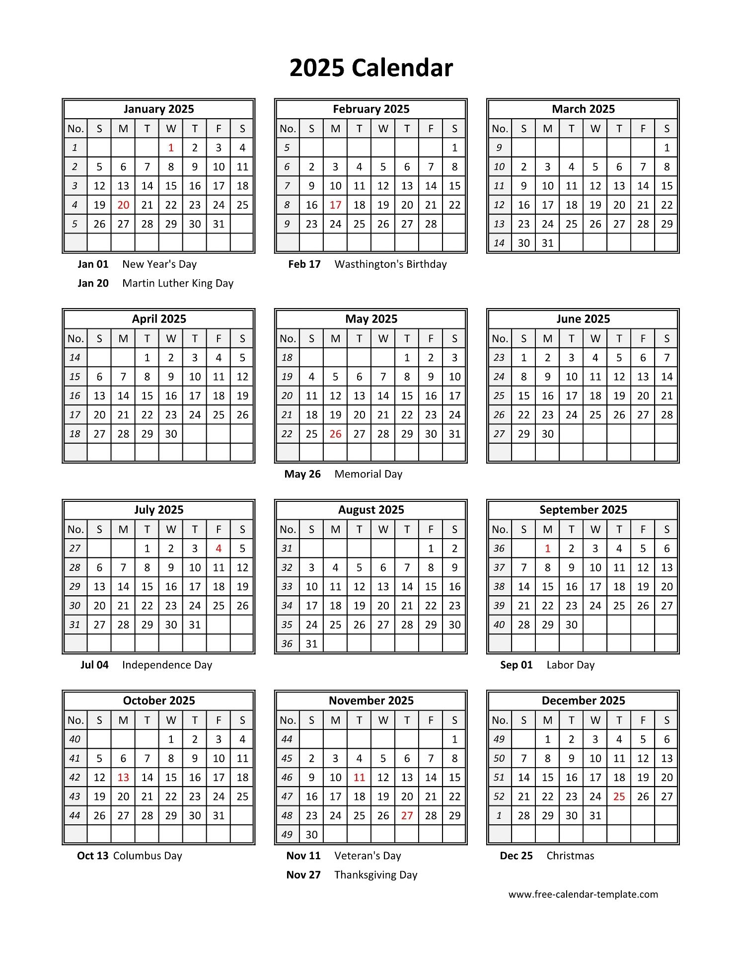 Free Printable Calendar 2025 Pdf With Holidays Amelia D Ellery