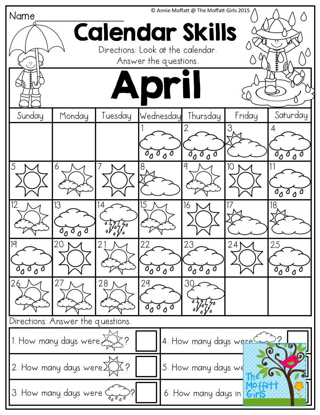 Free Printable Calendar Worksheets For Kindergarten