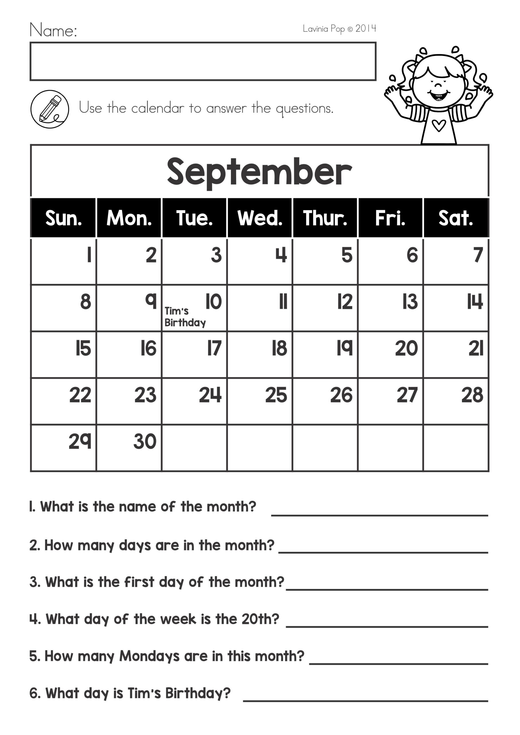Free Printable Calendar Worksheets For Kindergarten