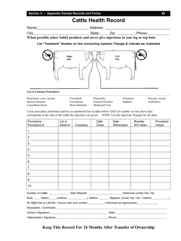 Free Printable Cattle Record Keeping Forms