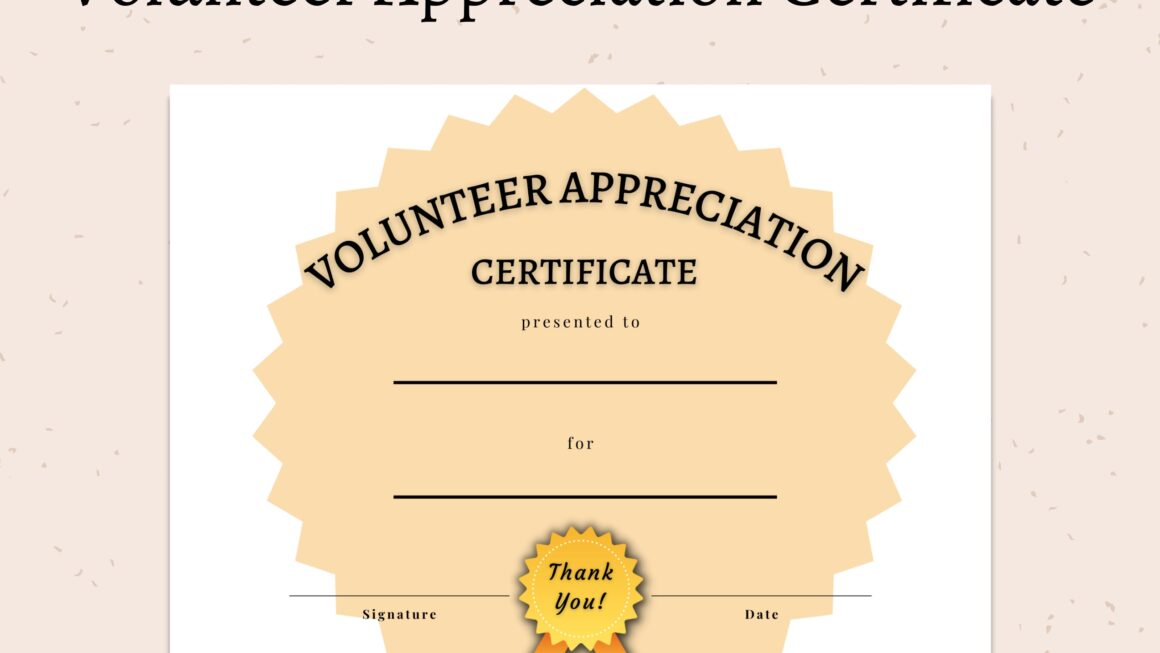 Free Printable Certificates Of Appreciation For Volunteers Volunteer