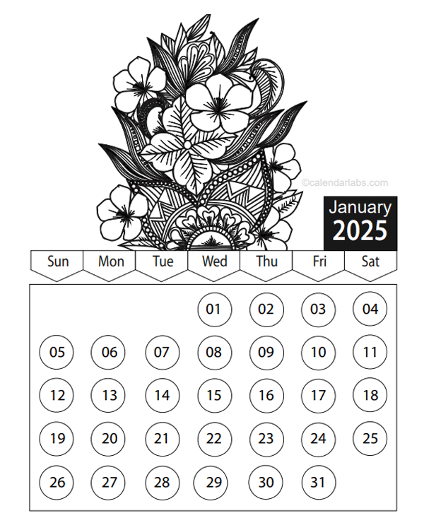 Free Printable Coloring Calendar For Adults 2025 Poppy Holt