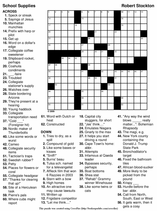 Crossword Puzzle Worksheets Printable