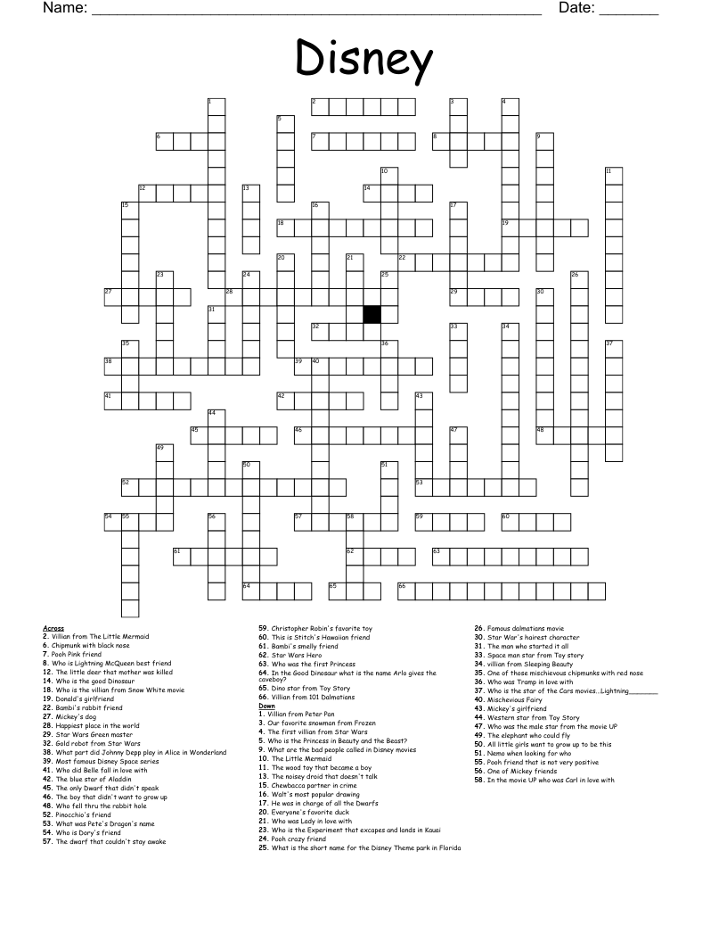 Free Printable Disney Crossword Puzzles With Answer Sheet Free Printable Disney Crossword Puzzles With Answer Sheet