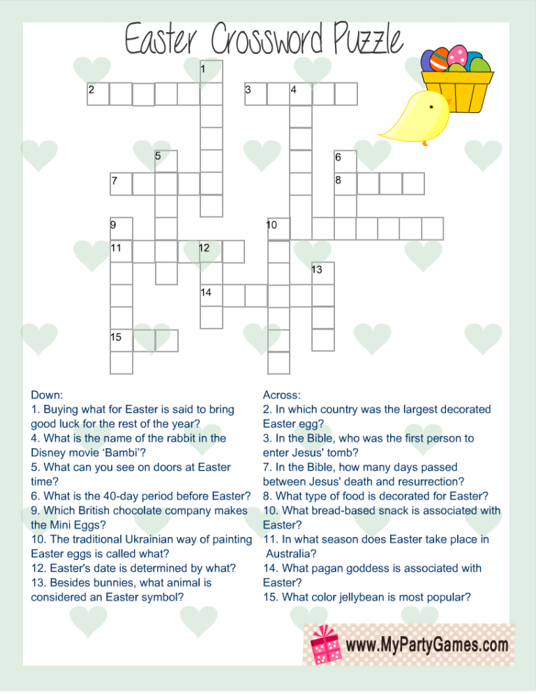 Free Printable Non Religous Egg Crossword Puzzle