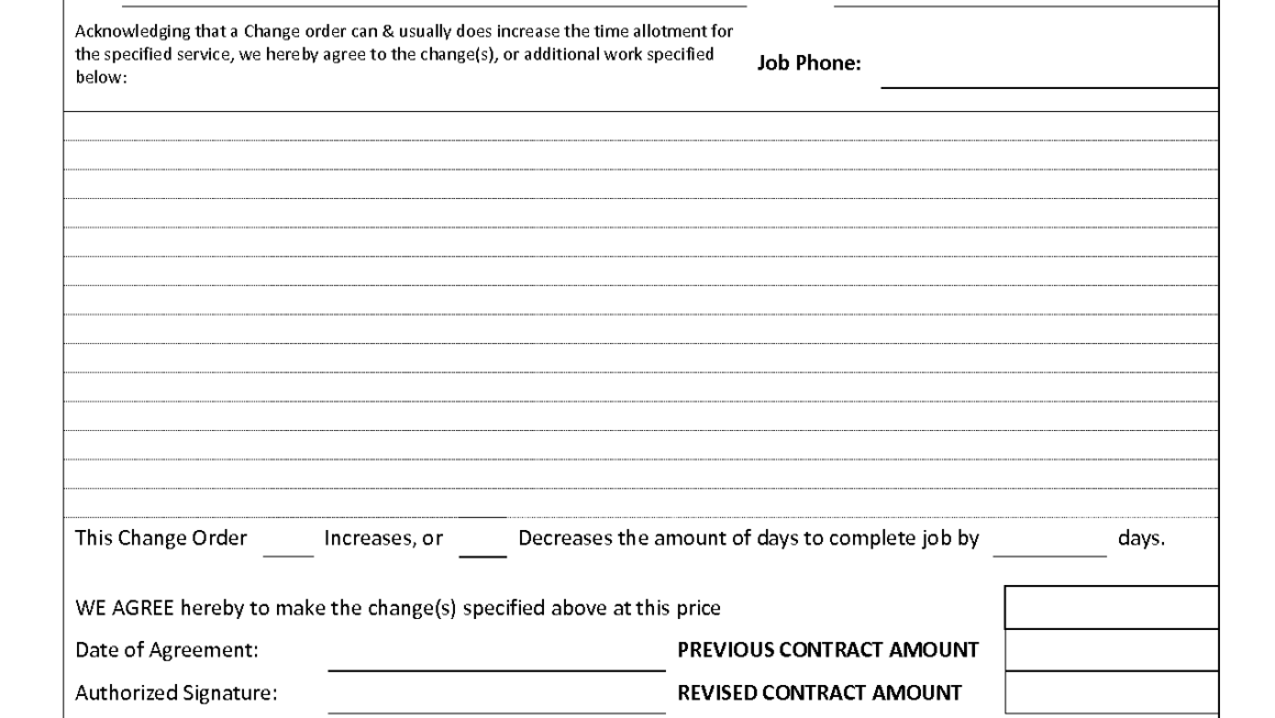 Free Printable Fillable Construction Change Order Form Printable