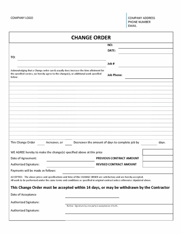 Free Printable Construction Change Order Form
