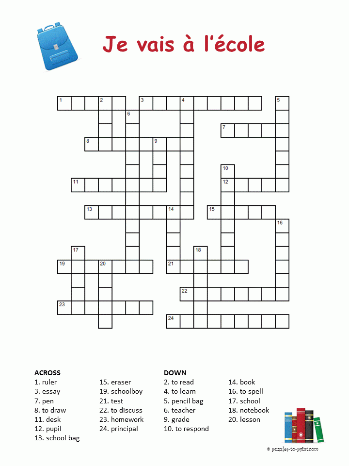 Free Printable French School Crossword Printable Crossword Puzzles  Free Printable French School Crossword Printable Crossword Puzzles