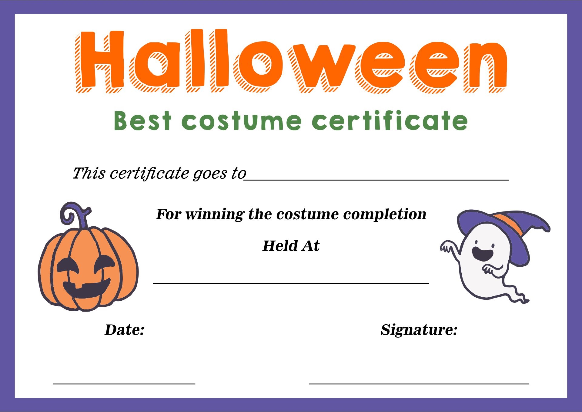 Free Printable Halloween Costume Award Certificates Printable Templates