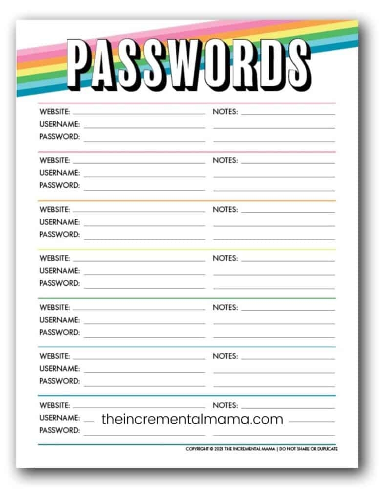 Free Password Manager Printable Template