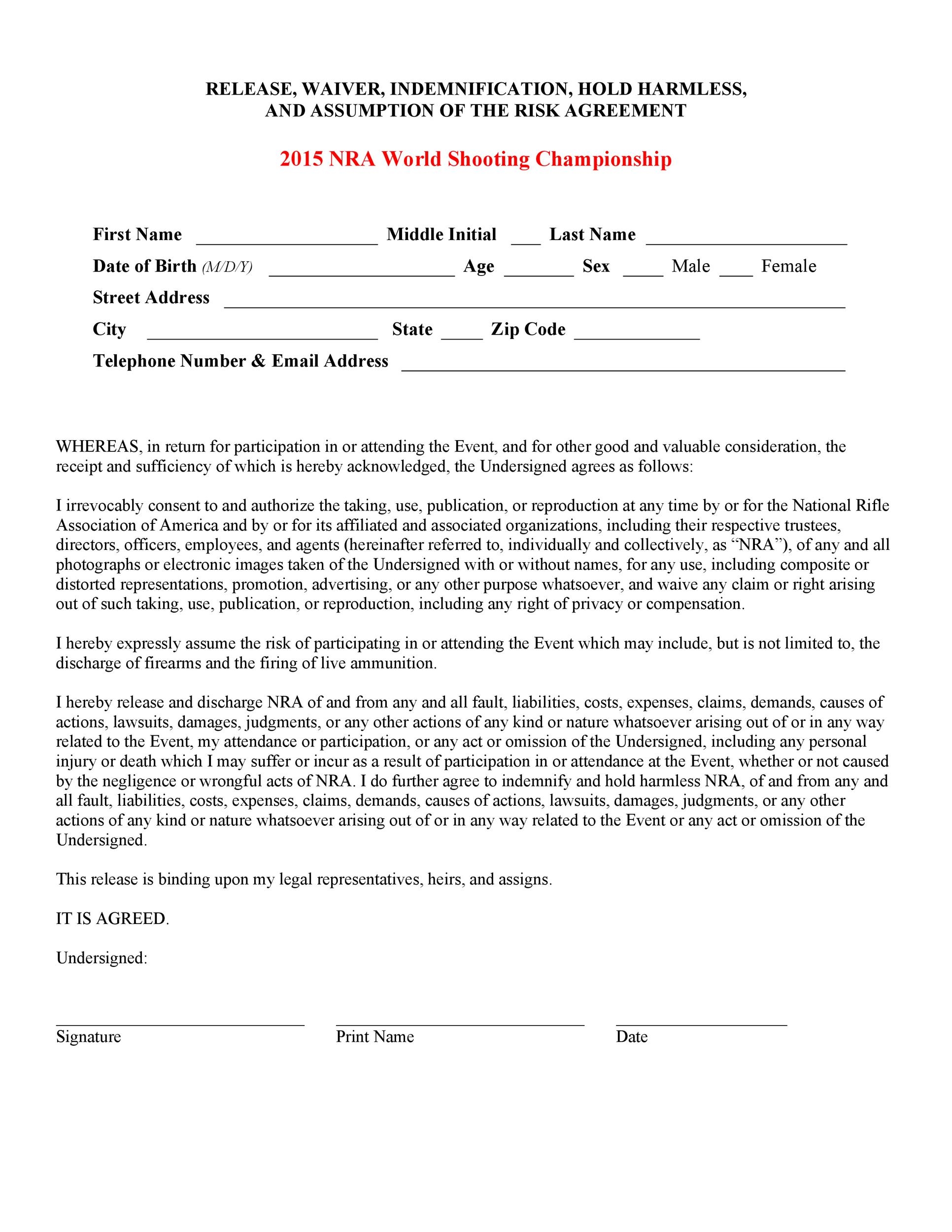 Free Printable Personal Injury Waiver Form Printable Forms Free Online