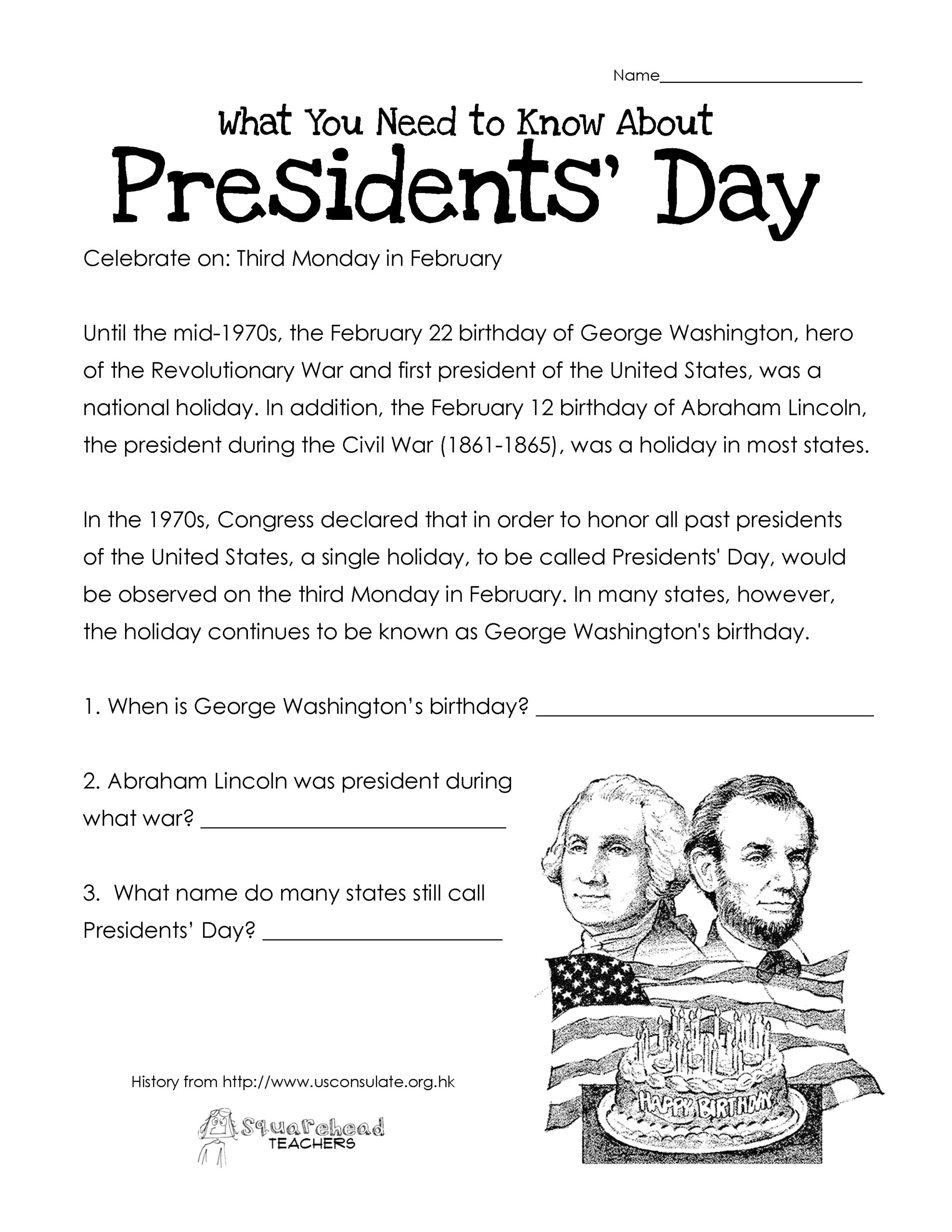 Free Printable Presidents Day Worksheets