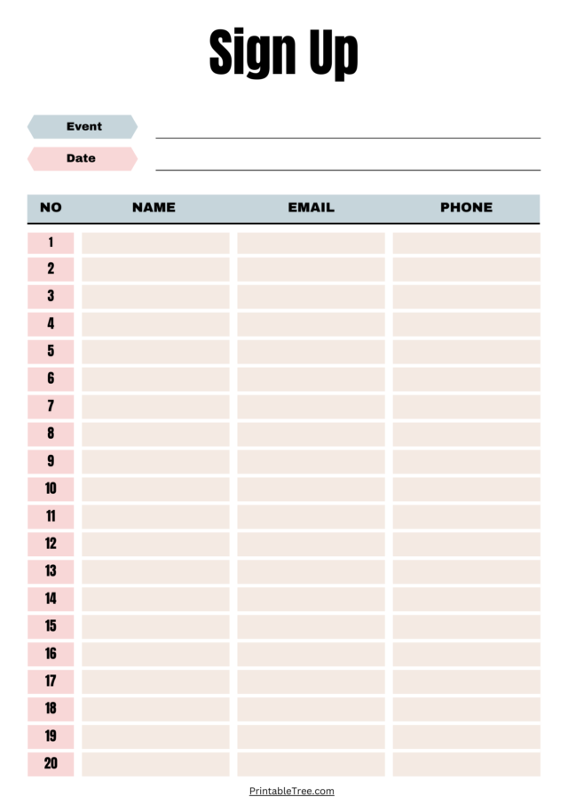 Free Printable Intrest Sign Up Sheet Template Free Printable Intrest Sign Up Sheet Template
