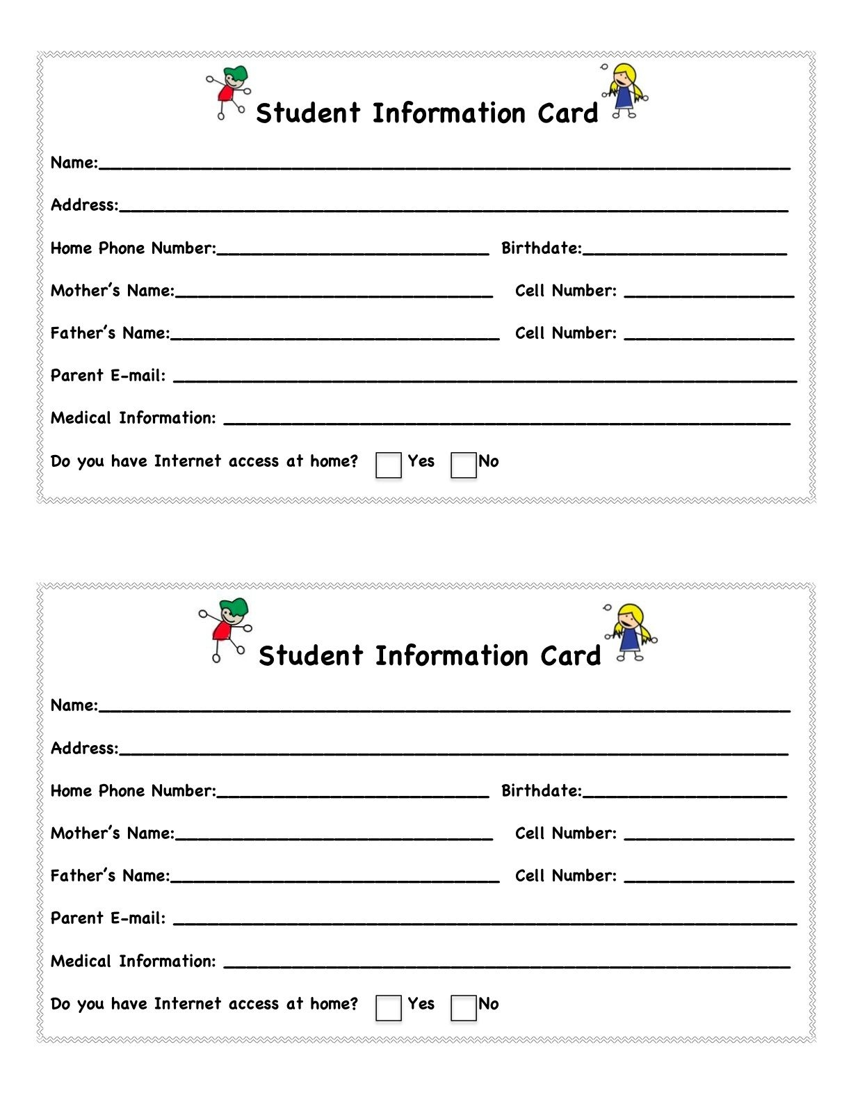 Free Printable Student Information Cards Free Templates Printable